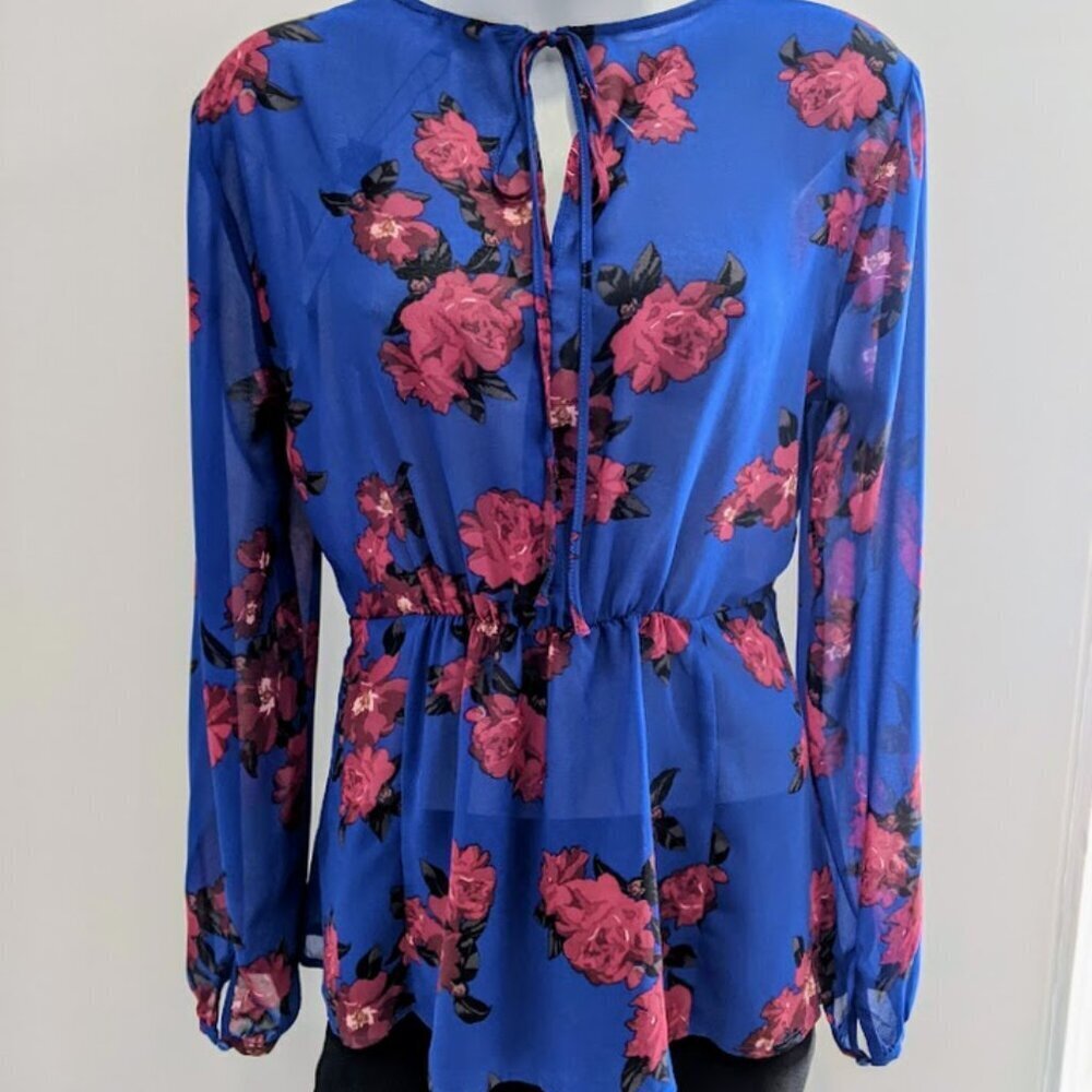 Dynamite Women's Floral Sheer Peplum Blouse | Size L